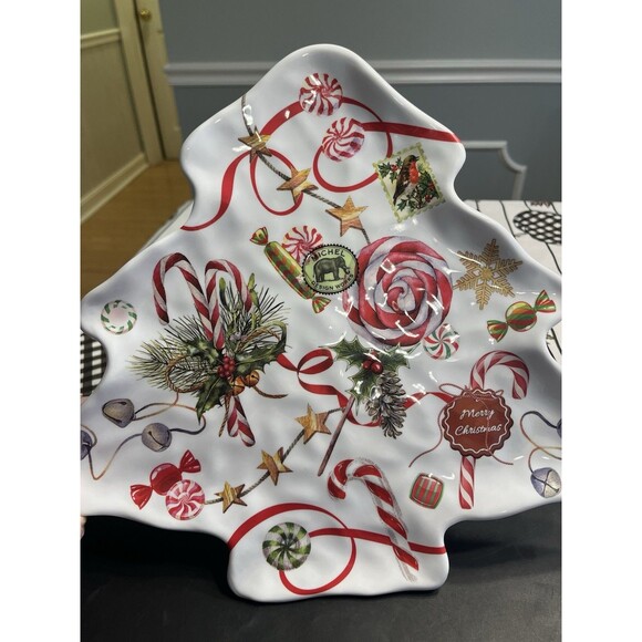 Michel Design Works Christmas Peppermint Tree Shaped Melamine Serveware Plate - Picture 1 of 14